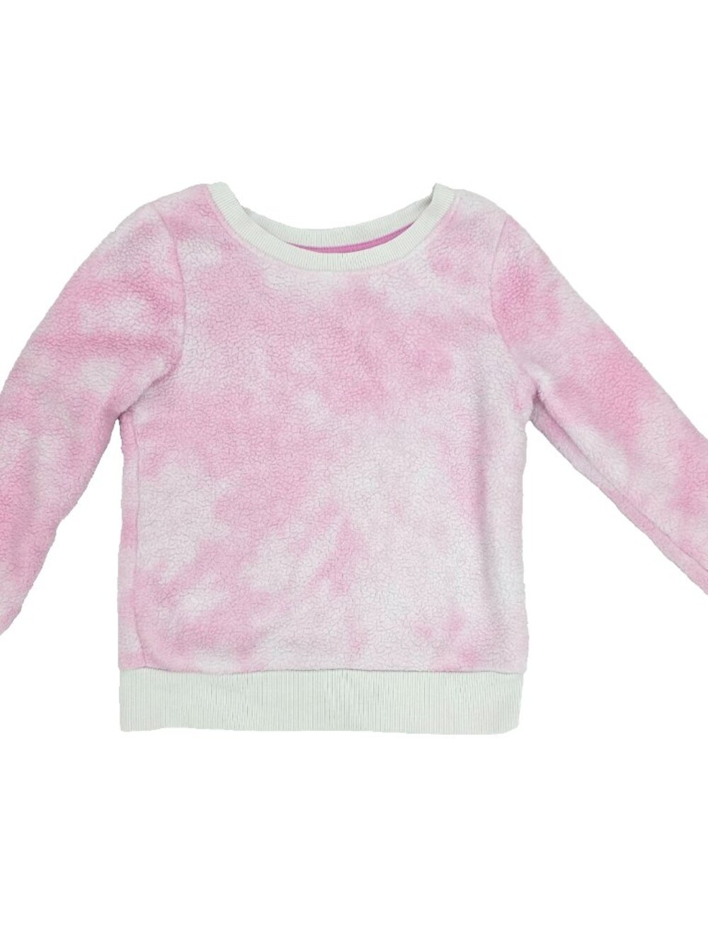 Cat & Jack Fleece Sweater Toddler Girls 4T Pink White Sherpa Ribbed Tie Dye